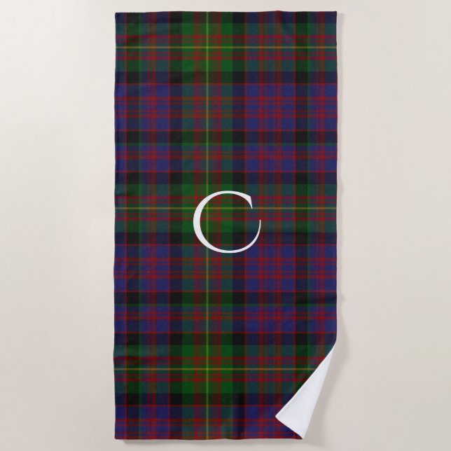 Carnegie Clan Tartan Plaid Monogram Beach Toalla (Anverso)
