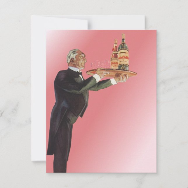 Carnicero de época en un esmoquin sirviendo vino e (Anverso)