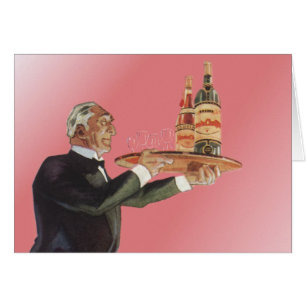 Carnicero de época en un esmoquin sirviendo vino e