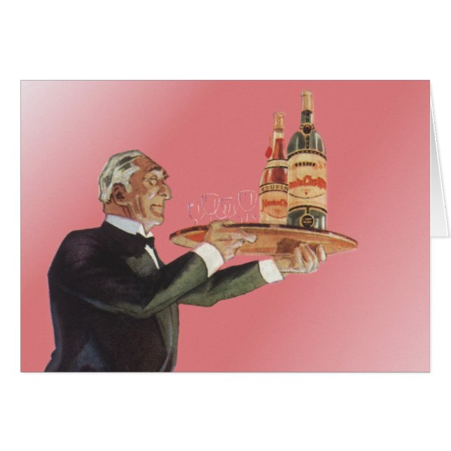 Carnicero de época en un esmoquin sirviendo vino e (Anverso (Horizontal))