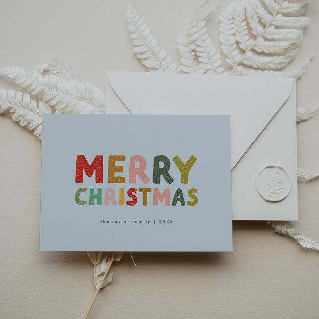 CAROL Blue Cute Family Diversión Feliz Navidad (CAROL Blue Cute Family Fun Merry Christmas Holiday Card)