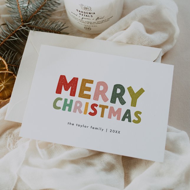 CAROL Colorful Cute Family Diversión Feliz Navidad (CAROL Colorful Cute Family Fun Merry Christmas Holiday Card)