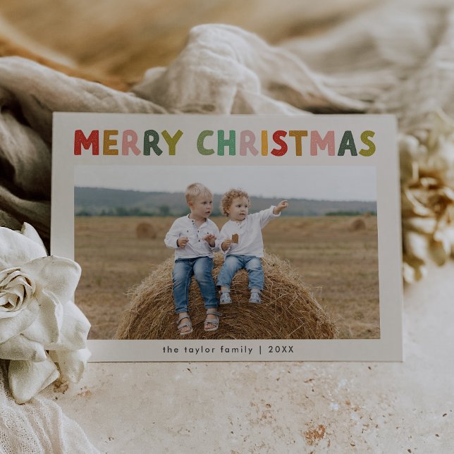 CAROL Colorful Cute Niños Foto Feliz Navidad (CAROL Colorful Cute Children Photo Merry Christmas Holiday Card)