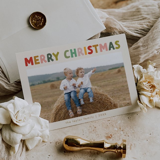 CAROL Cream Cute Niños Foto Feliz Navidad (CAROL Cream Cute Children Photo Merry Christmas Holiday Card)