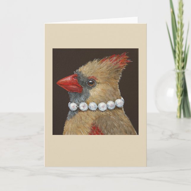 Carol el cardenal con tarjeta de saludo de perlas (Anverso)