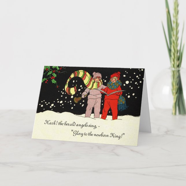 Caroleros de tarjetas de Navidad de época (Anverso)