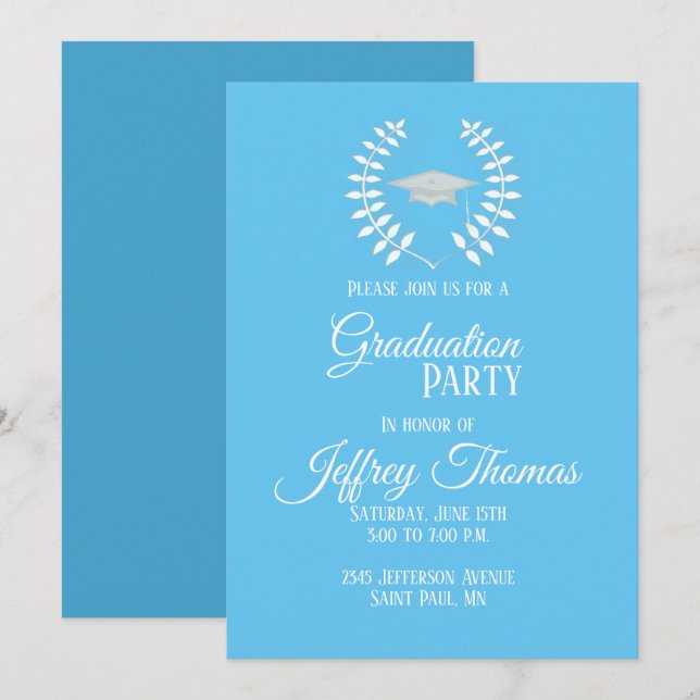 Carolina Cap & Leaves Invitación Grad 5" x 7" (Anverso / Reverso)