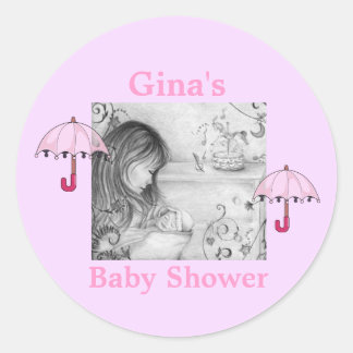 Carousel Dreams Pink Umbrella Round Pegatinas
