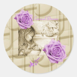Carousel Dreams Vintage Purple Rosa Round Pegatina