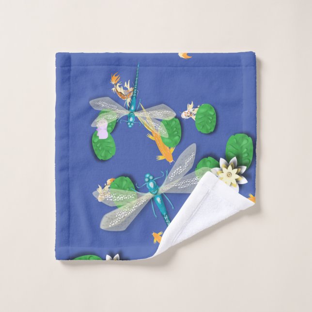 Carpa de Koi, Lirio de Agua y Dragonflies azules (Toallita)