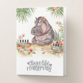 Carpeta Con Bolsillos Beach Spa Hippo in Bikini Manicure Coastal Beauty