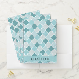 Carpeta Con Bolsillos Blue Moroccan Trellis, Quatrefoil, tu nombre