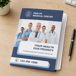 Carpeta Con Bolsillos Clínica Médica Profesional de la Salud Azul Marino