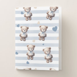 CARPETA CON BOLSILLOS CUTE PASTEL TAN Y AZUL TEDDY BEAR CON CAMISA
