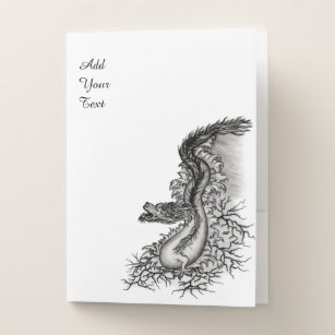 Carpeta Con Bolsillos Dragón chino, diseño blanco y negro en tatuostyl