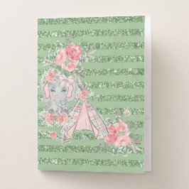 CARPETA CON BOLSILLOS ELEFANTE DE BOHO ROSA Y GRIS
