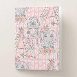 CARPETA CON BOLSILLOS ELEFANTE DE BOHO ROSA Y GRIS