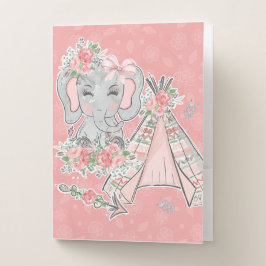 CARPETA CON BOLSILLOS ELEFANTE DE BOHO ROSA Y GRIS