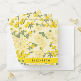 Carpeta Con Bolsillos Flores Amarillas, Patrón De Flores, Tu Nombre