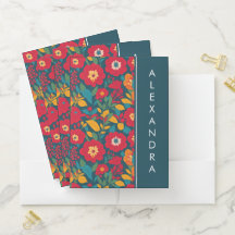 Flores y hojas silvestres azules y rojas