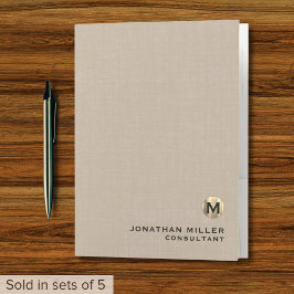 Carpeta Con Bolsillos Monograma Beige Linen Luxury Gold