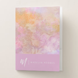 Carpeta Con Bolsillos Monograma con patrón floral pastel moderno