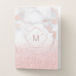 Carpeta Con Bolsillos monograma de oro rosa poligonal sobre mármol rosa