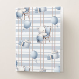 CARPETA CON BOLSILLOS OSO PEQUEÑO AZUL Y BLANCO PASTEL CON BALONES