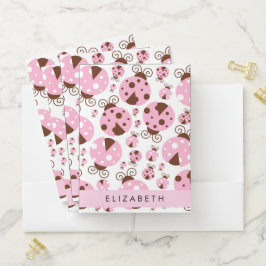 Carpeta Con Bolsillos Patrón De Ladybugs, Ladybugs Rosados, Su Nombre