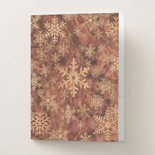 Carpeta Con Bolsillos Snowflakes Wood Inlay Graphic Print Decor on a