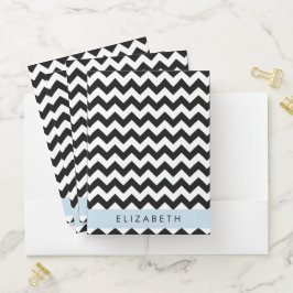 Carpeta Con Bolsillos Zigzag negro y blanco, patrón de cheurón, nombre