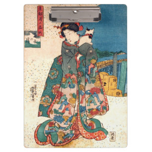 Carpeta De Pinza 少女と猫, chica del 国芳 con el gato, Kuniyoshi, Ukiyo-e