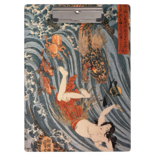 Carpeta De Pinza 海 女 龍, 国 芳, Woman & Dragon, Kuniyoshi, Ukiyo-e