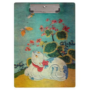 Carpeta De Pinza 猫と蝶, gato y mariposa, Harunobu, Ukiyo-e del 春信