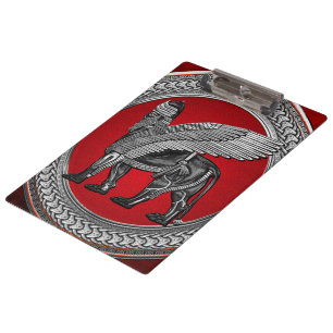 Carpeta De Pinza [200] León alado asirio: Lamassu plateado y negro