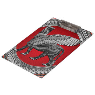 Carpeta De Pinza [200] Toro alado asirio: Lamassu plateado y negro