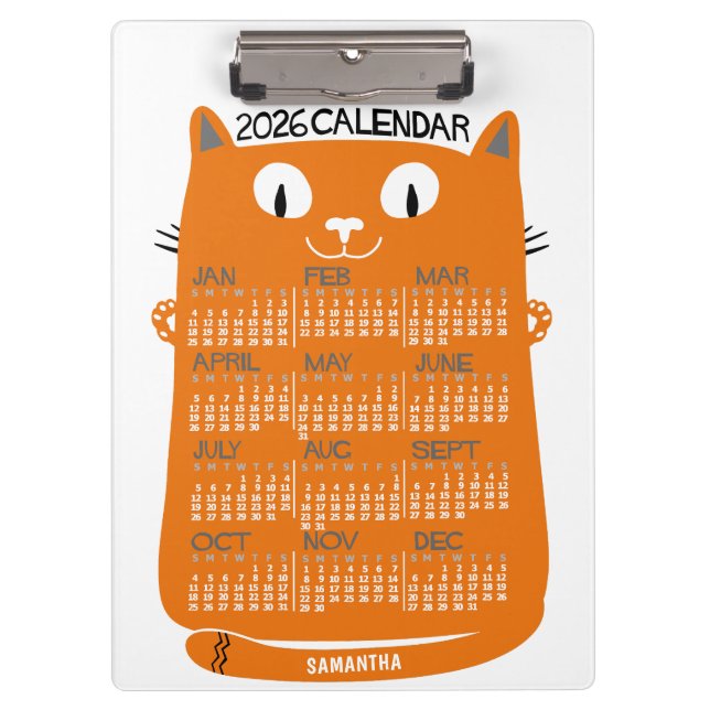 Carpeta De Pinza 2026 Year Monthly Calendar Mid-Century Orange Cat (Anverso)