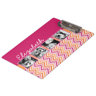 Carpeta De Pinza 4 Collage de Fotos Chevron Rosa Naranja