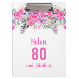 Carpeta De Pinza 80.º cumpleaños floral rosa blanco