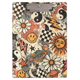 Carpeta De Pinza 90s Happy Faces Sun Flowers Pattern