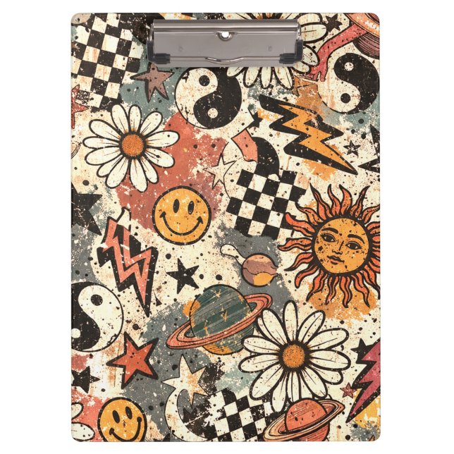 Carpeta De Pinza 90s Happy Faces Sun Flowers Pattern (Anverso)