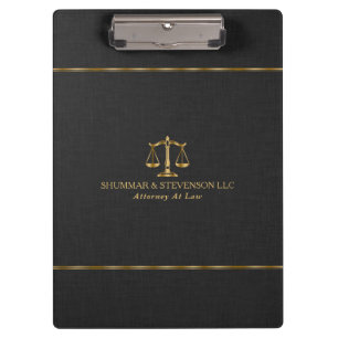 Carpeta De Pinza Abogado - Escala de Oro y Borde en Lino Negro