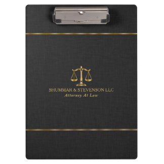 Carpeta De Pinza Abogado - Escala de Oro y Borde en Lino Negro