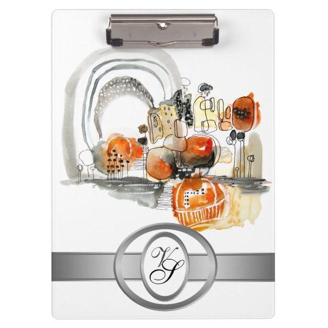 Carpeta De Pinza Abstracción moderna de monograma negro y rojo (Anverso)