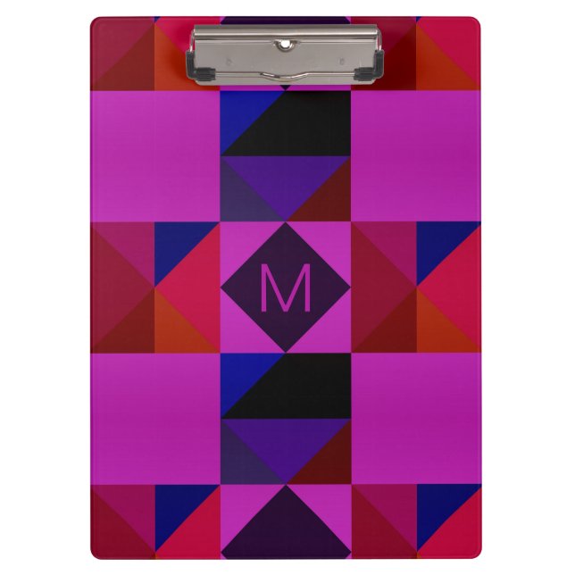 Carpeta De Pinza Abstract Magenta Geometric Pattern Monogram (Anverso)