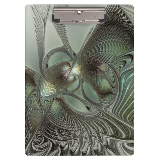 Carpeta De Pinza Abstracto Olive Sage Green Grey Fractal Art Fantas (Anverso)