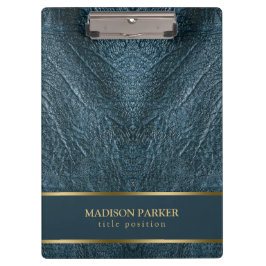 Carpeta De Pinza Acentos dorados de cuero azul