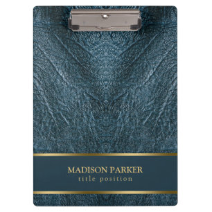 Carpeta De Pinza Acentos dorados de cuero azul