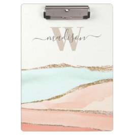 Carpeta De Pinza Acuarela abstracta costera con nombre y monograma