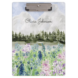 Carpeta De Pinza Acuarela Azul Púrpura Flor pradera en montaña